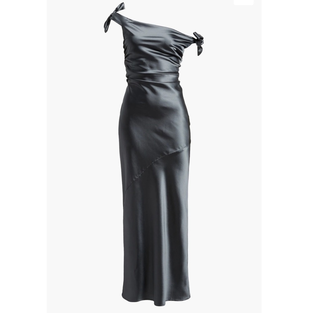 Petal & Pup Selma One-Shoulder Satin Gown Womens XL Dark Gray EUC Maxi Dress